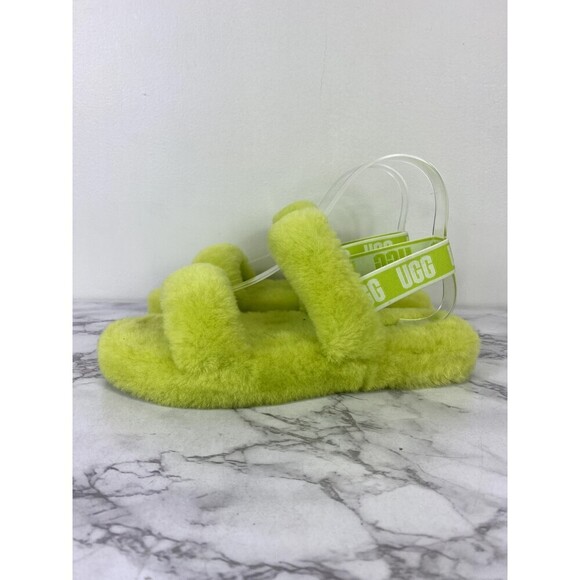 UGG NEON YELLOW FLUFF YEAH SLIDE SHEEPSKIN SLIPPER SANDALS, SIZE US 6 - Picture 8 of 10